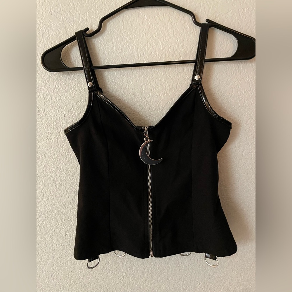 Killstar cami top with leather and metal details